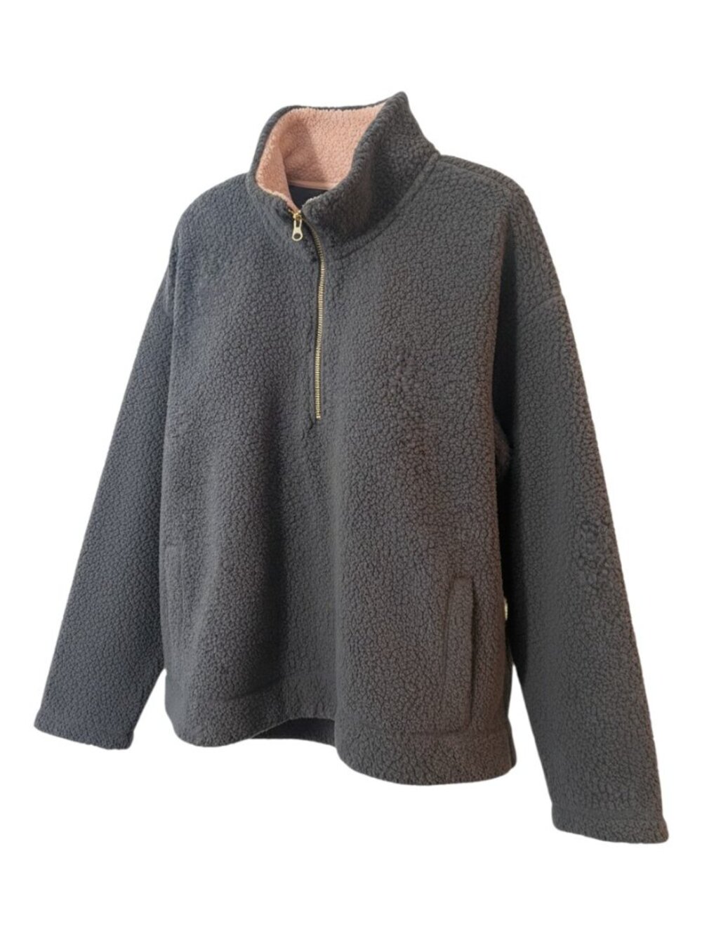 Old Navy Half Zip Warm Fleece Gray Pink Pockets Women's Large